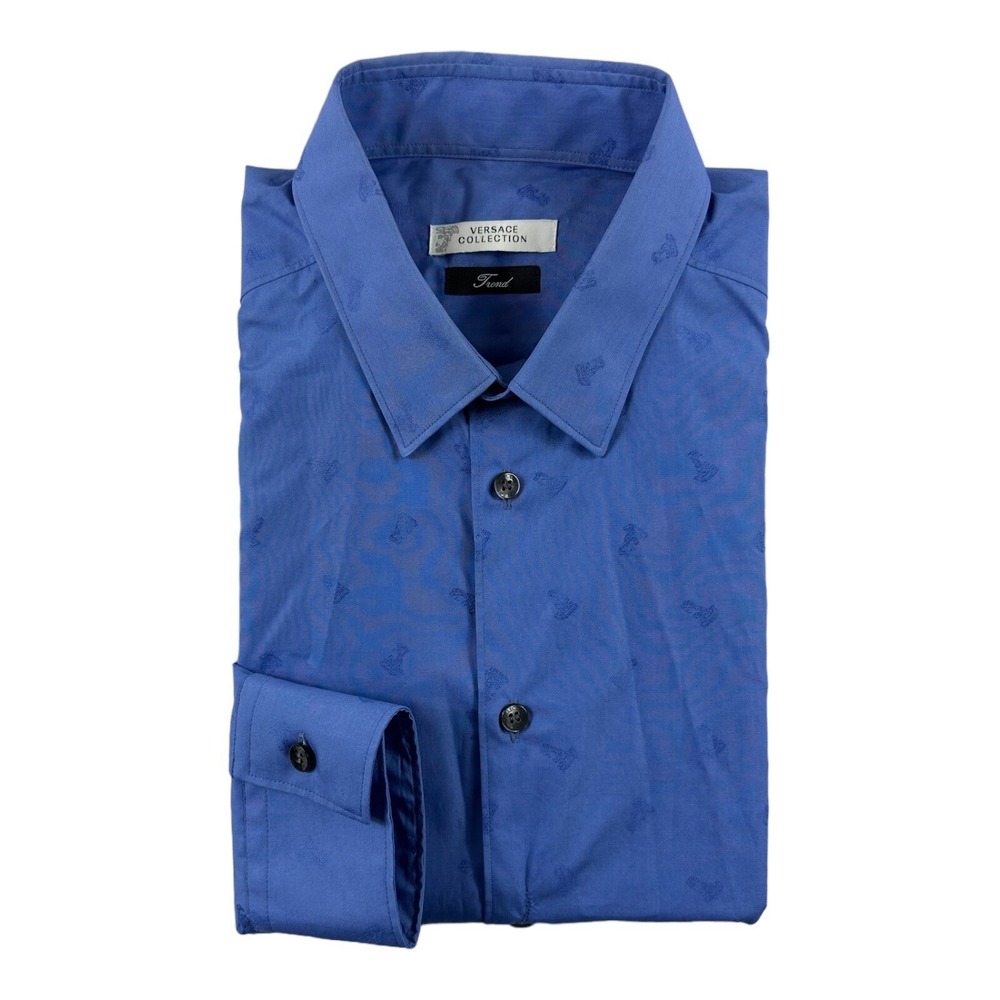 Versace Collection Trend Blue Medusa Head All Over Print Cotton Shirt 16/41
